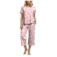 thumbnail image 1 of felwors Women's Capri Pajama Sets Floral Print Short Sleeve Sleepwear Top and Capri Pants 2 Piece Loungewear with Pockets Light Pink, M, 1 of 7