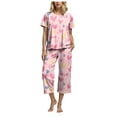 thumbnail image 1 of felwors Women's Capri Pajama Sets Floral Print Short Sleeve Sleepwear Top and Capri Pants 2 Piece Loungewear with Pockets Pink, L, 1 of 7
