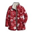 thumbnail image 1 of felwors Women's Christmas Snowflake Print Quilted Jacket - Snap Button Front Fall Winter Coat Watermelon Red, L, 1 of 8