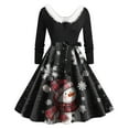 thumbnail image 1 of felwors Women's Christmas Snowman & Winter Scene Print Swing Dress - Faux Fur Collar, Belted Waist Long Sleeve Festive Dress Black, L, 1 of 6
