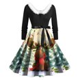 thumbnail image 1 of felwors Women's Christmas Snowman & Winter Scene Print Swing Dress - Faux Fur Collar, Belted Waist Long Sleeve Festive Dress Green, L, 1 of 6