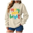 thumbnail image 1 of felwors Women's Christmas Sweatshirts & T-Shirts - Merry and Bright, Funny Xmas Lights Blouse Tops Holiday Shirts Beige, XXXL, 1 of 6