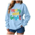 thumbnail image 1 of felwors Women's Christmas Sweatshirts & T-Shirts - Merry and Bright, Funny Xmas Lights Blouse Tops Holiday Shirts Sky Blue, XL, 1 of 6