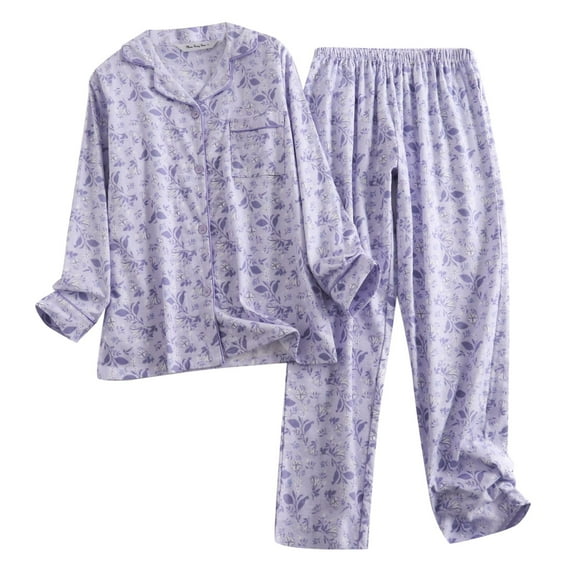 felwors Women's Cotton Flannel Pajama Set Cute Printed Long Sleeve Button Down Shirt Sleepwear Cute Pj Set PP1, L