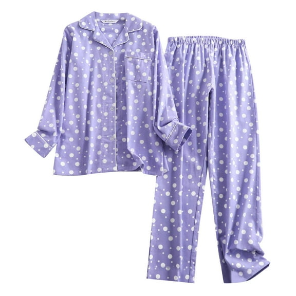felwors Women's Cotton Flannel Pajama Set Cute Printed Long Sleeve Button Down Shirt Sleepwear Cute Pj Set PP2, M