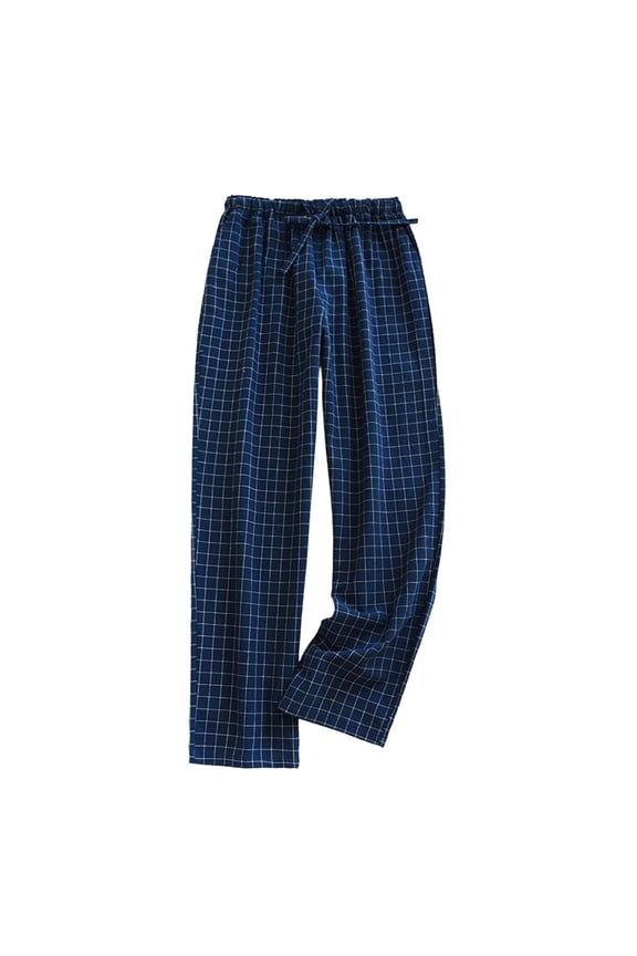 Women's Cotton Pajama Bottoms Lightweight Sleep & Lounge Pants Plaid Sleepwear Long Pj Pants With Pocket Navy, XL