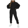 thumbnail image 1 of felwors Women's Crew Neck Sweatshirt and Jogger Pants 2-Piece Tracksuit Set for Casual & Active Wear Black, L, 1 of 5