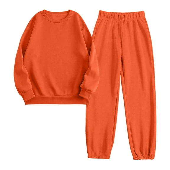 felwors Women's Crew Neck Sweatshirt and Jogger Pants 2-Piece Tracksuit Set for Casual & Active Wear Orange, L