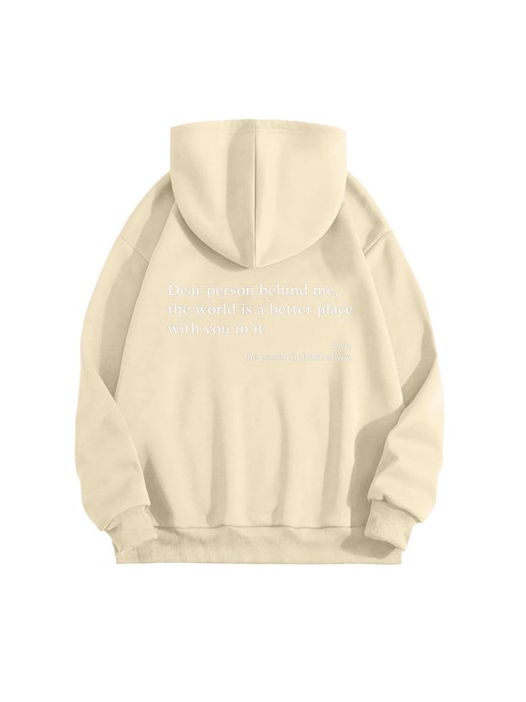 Women's Dear Person Behind Me Inspirational Message Pullover Hoodie Positive Quote Oversized Sweatshirt Beige for Size M