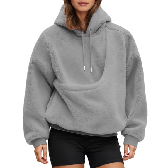 felwors Women's Dog Carrier Hoodie Oversized Fleece Pet Pouch Sweatshirt Kangaroo Pocket Long Sleeve Drawstring Holder Grey for Size XXXXL