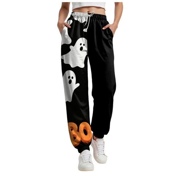 felwors Women's Elastic Waist Halloween Sweatpants Relaxed Fit Tapered Joggers Pocket Lounge Wear 2025 Orange, XXL