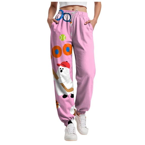 felwors Women's Elastic Waist Halloween Sweatpants Relaxed Fit Tapered Joggers Pocket Lounge Wear 2025 Pink, XL