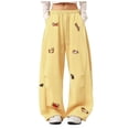 thumbnail image 1 of felwors Women's Embroidered Baggy Sweatpants with Dog Print Oversized Lounge Pants for Casual Wear, Streetwear Everyday Comfort（Yellow， L）, 1 of 8