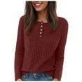thumbnail image 1 of felwors Women's Fall Long Sleeve Henley Shirts Button Down Ribbed Sweaters Casual Tunic Tops Brown, XL, 1 of 6