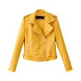 thumbnail image 1 of felwors Women's Faux Leather Motorcycle Jacket - Zip-Front Casual Outerwear Yellow, L, 1 of 3