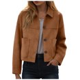 thumbnail image 1 of felwors Women's Faux Suede Cropped Jacket Casual Lightweight Fall Fashion 2025 Winter Coats Outerwear Trendy Clothes Brown, S, 1 of 5