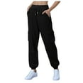 thumbnail image 1 of felwors Women's Fleece Cargo Sweatpants Y2k Comfy Casual Baggy Sweat Pants Warm High Waist Workout Jogger Pants with Pockets Black, XXL, 1 of 8