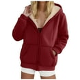 thumbnail image 1 of felwors Women's Fleece Lined Full-Zip Hooded Jacket with Pockets - Warm Casual Outwear for Daily Wear Wine, L, 1 of 5