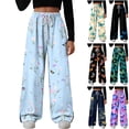thumbnail image 1 of felwors Women's Floral Print Wide Leg Sweatpants – Soft Lounge Joggers with Drawstring Waist & Pockets, Casual Comfort Fit for Home, Travel & Everyday Wear（Green， S）, 1 of 8