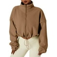 thumbnail image 1 of felwors Women's Full Zip Fleece Short Jacket Warm Winter Long Sleeve Stand Collar Sherpa Crop Coat Khaki, M, 1 of 6