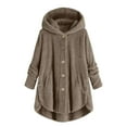 thumbnail image 1 of felwors Women's Fuzzy Fleece Jacket - Lightweight, Cozy & Soft, Button-Front Hooded Design | Winter-Ready Casual Coats with Plus Size Option, Bed Jacket Style Coffee, XL, 1 of 6