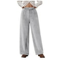 thumbnail image 1 of felwors Women's Fuzzy Plush Pajama Pants Drawstring Elastic Waist Wide Leg Teddy Pj Bottoms Lounge Pants Light Gray, M, 1 of 5