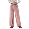 thumbnail image 1 of felwors Women's Fuzzy Plush Pajama Pants Drawstring Elastic Waist Wide Leg Teddy Pj Bottoms Lounge Pants Pink, L, 1 of 5