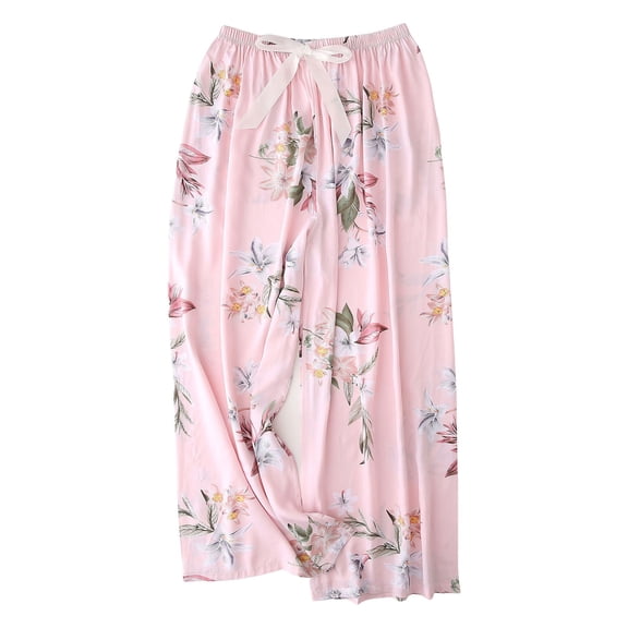 felwors Women's Gaucho Pants Floral Casual Beach Flowy Palazzo Wide Leg Capris Lounge Pajama Bottoms Pink, One Size