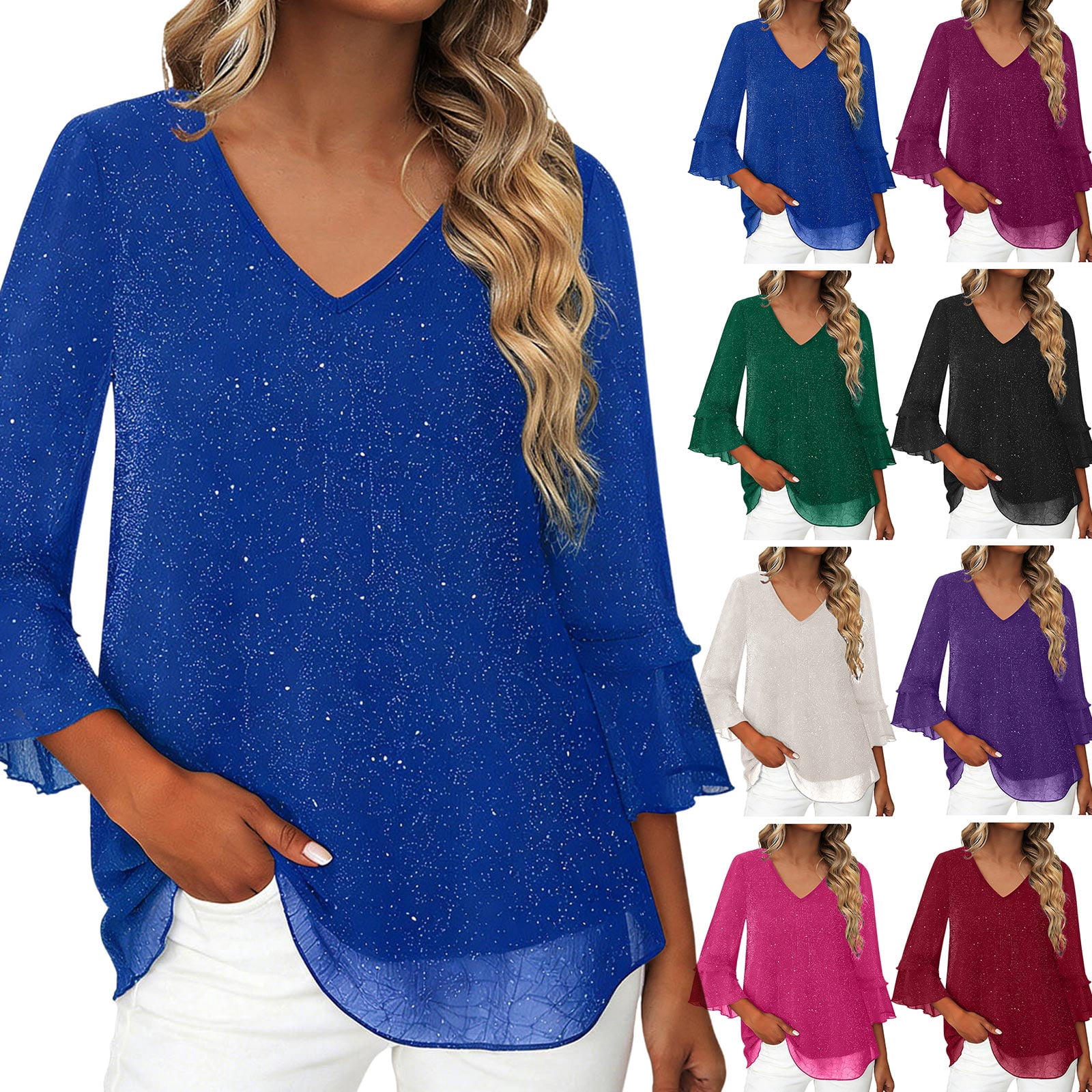 Textured Ribbed Blouse with Shimmering V-Pattern top main image 1