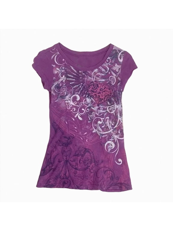 Women's Graphic Tees Y2K Emo Gothic Alt Tops, 2000s Vintage Scene Grunge Streetwear Alternative Clothes for Women (Purple, M)