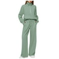 thumbnail image 1 of felwors Women's Half - Zip High Neck Tracksuit Set: Long Sleeve Sweatshirt & Wide Leg Pants for Casual Activewear Green, L, 1 of 3