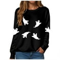 thumbnail image 1 of felwors Women's Halloween Ghost Print Crewneck Sweatshirt, Casual Long Sleeve Pullover for Festive Wear Black, M, 1 of 8