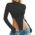 thumbnail image 1 of felwors Women's High Neck Slim Fit Bodysuit - Long-Sleeved with Thumbholes Black, M, 1 of 6
