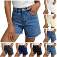 thumbnail image 1 of felwors Women's High Waist Beige Denim Shorts 2026 Trendy Raw Hem Stretchy Casual Shorts for Daily Vacation Wear（Sky Blue， M）, 1 of 7