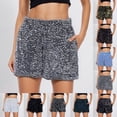 thumbnail image 1 of felwors Women's High Waist Black Textured Sequin Shorts 2026 Trendy Sparkly Party Shorts with Pockets for Night Out Music Festival（Sky Blue， L）, 1 of 4