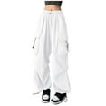thumbnail image 1 of felwors Women's High Waisted Baggy Cargo Pants - Drawstring Elastic Waist Parachute Trousers with Multiple Pockets White, M, 1 of 4