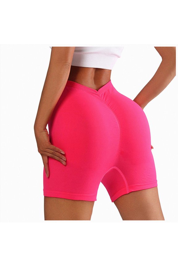Women’s High Waisted Biker Shorts, Summer Yoga Workout Shorts, SeamlessTummy Control Lifting Shorts (Hot Pink, XL)
