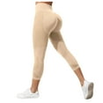 thumbnail image 1 of felwors Women's High Waisted Butt Lifting Seamless Leggings 7/8 Capri Compression Textured Yoga Pants for Workout, Fitness & Activewear Beige, L, 1 of 3