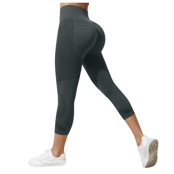 felwors Women's High Waisted Butt Lifting Seamless Leggings 7/8 Capri Compression Textured Yoga Pants for Workout, Fitness & Activewear Dark Gray, L