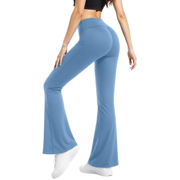 felwors Women's High Waisted Flare Leggings Stretchy Yoga Workout Casual Pants Sky Blue, XL