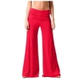 thumbnail image 1 of felwors Women's High Waisted Fold Over Flowy Wide Leg Pants | Casual Lounge Yoga Palazzo Pants for Beach & Vacation (Red, S), 1 of 8