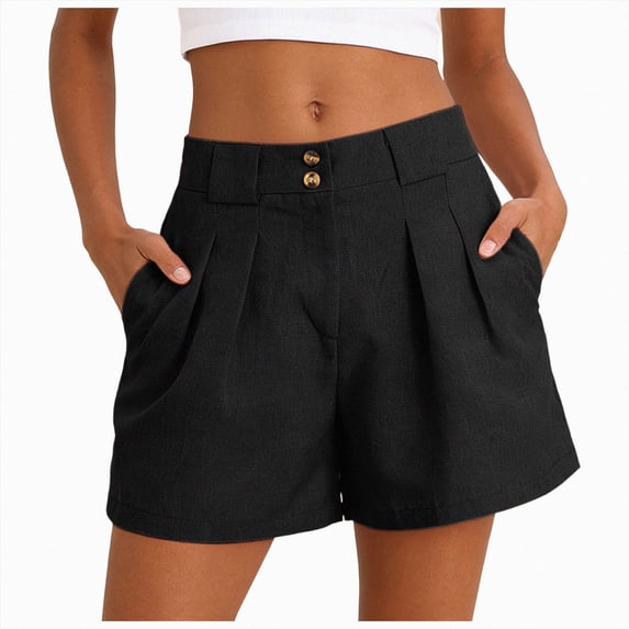 felwors Women's High Waisted Pleated Casual Shorts with PocketsSoft Breathable Everyday Comfort Black for Size L