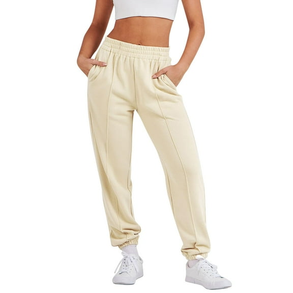 felwors Women's High Waisted Ultra Soft Modal Joggers Running Sweatpants Casual Lounge Pants with Pockets Beige, XL