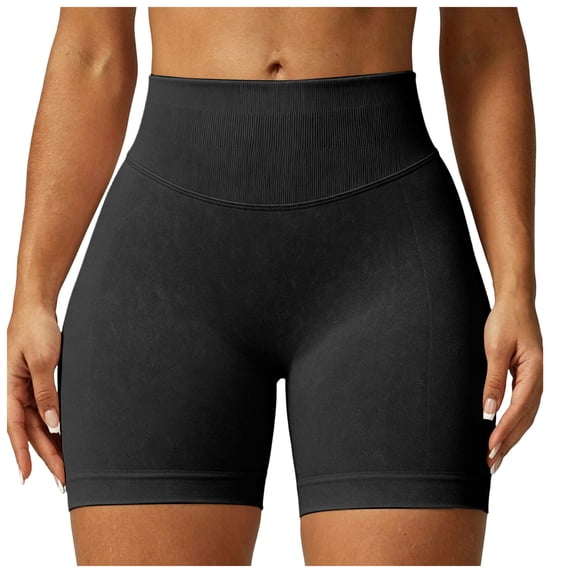 felwors Women's Impact Shorts High Waisted Scrunch Lifting Seamless Running Yoga Biker Shorts Black for Size L