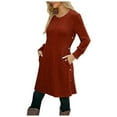 thumbnail image 1 of felwors Women's Knit Dress Long Sleeve Casual Crew Neck Tunic Dresses with Pockets Button Side Fall Winter Trendy Outfits Coffee, S, 1 of 6