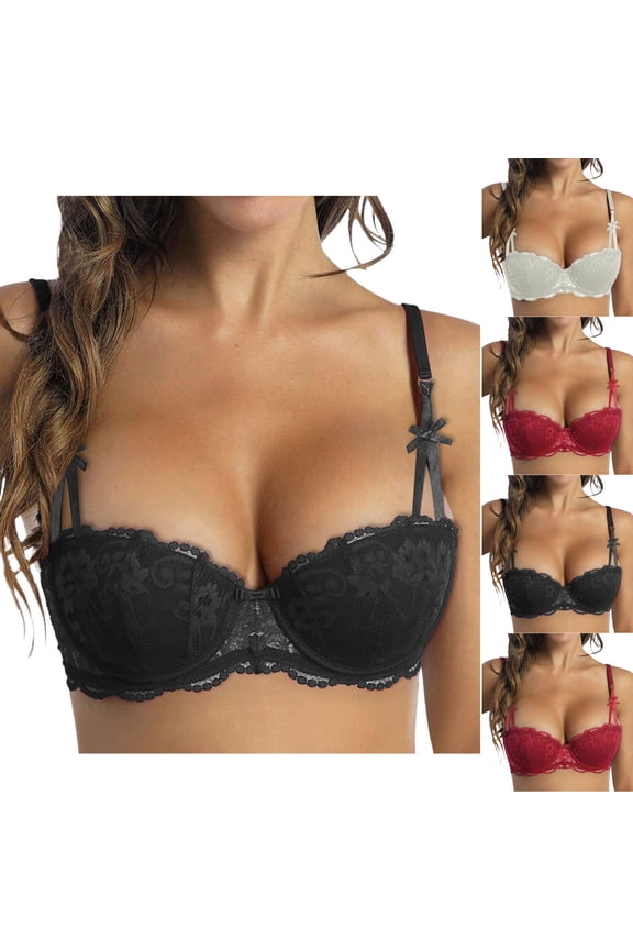 Women's Lace Push Up Bra Add 2 Cups Underwire Padded Support Full Coverage Plunge Everyday Lift Bra(Red, 34)