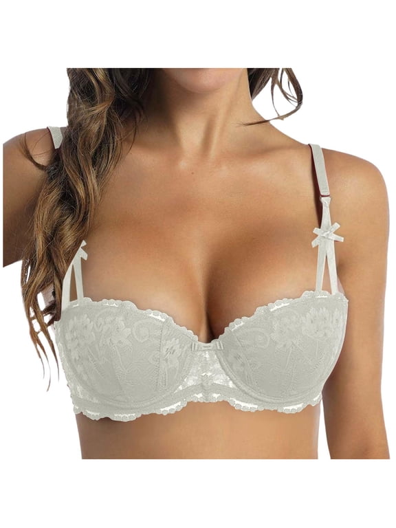 Women's Lace Push Up Bra Add 2 Cups Underwire Padded Support Full Coverage Plunge Everyday Lift Bra(White, 34)