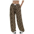 thumbnail image 1 of felwors Women's Leopard Print Elastic Waisted Wide Leg Long Pants Trousers Brown, M, 1 of 5