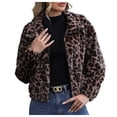 thumbnail image 1 of felwors Women's Leopard Print Faux Fur Cropped Jacket - Zip-Up Casual Fall Winter Fashion Outerwear Grey, XL, 1 of 7