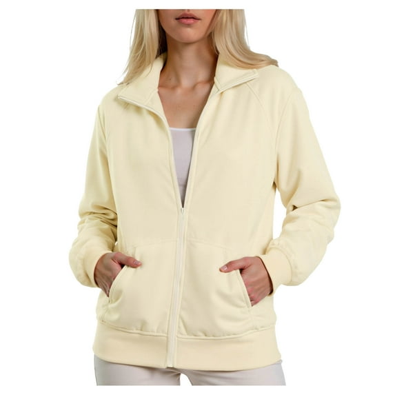 felwors Women's Lightweight Full Zip Soft Fleece Jacket 2025 Casual Sweatshirts Coat with Pockets Beige, M